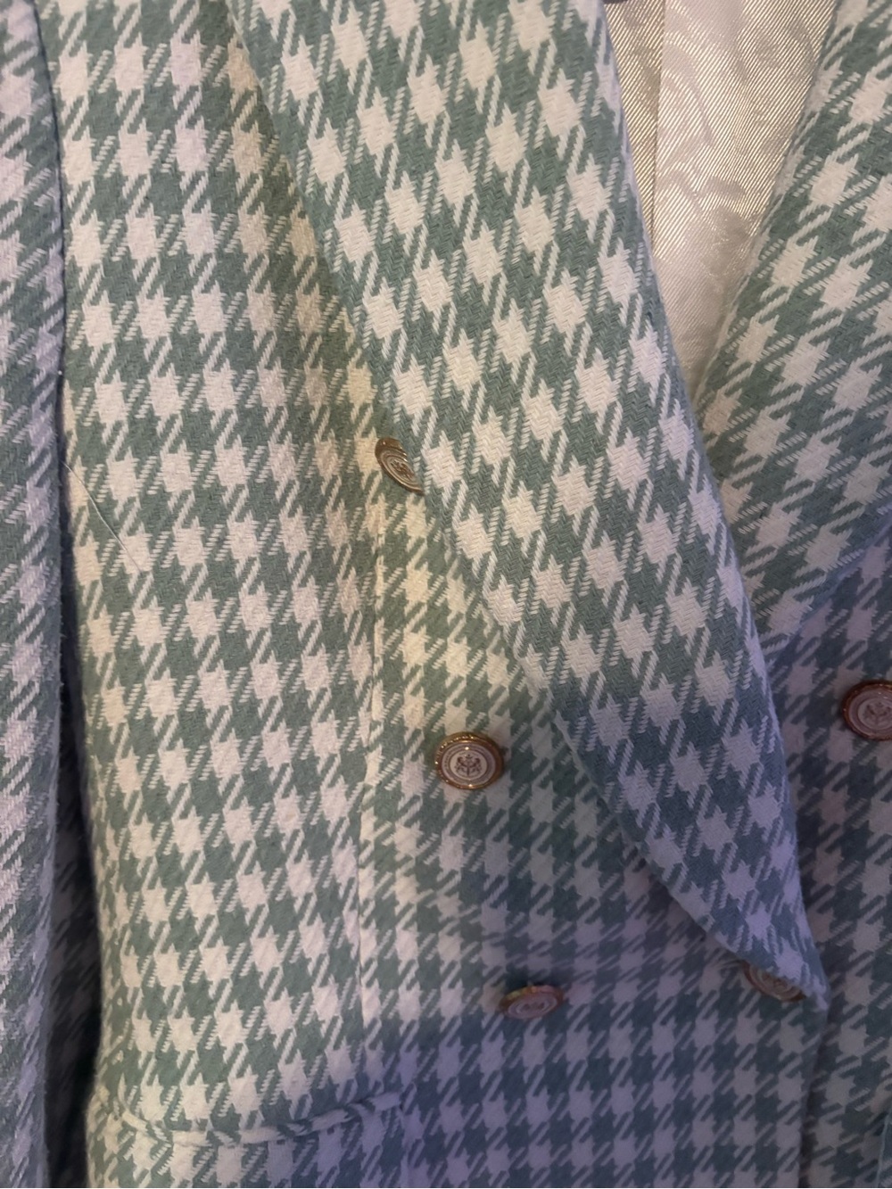 Zara Houndstooth Plaid Double Breasted Blazer Sea Green Tailored Blazer Medium - Picture 6 of 11